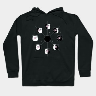 Kawaii Cow Phases of the Moon in Black and White Hoodie